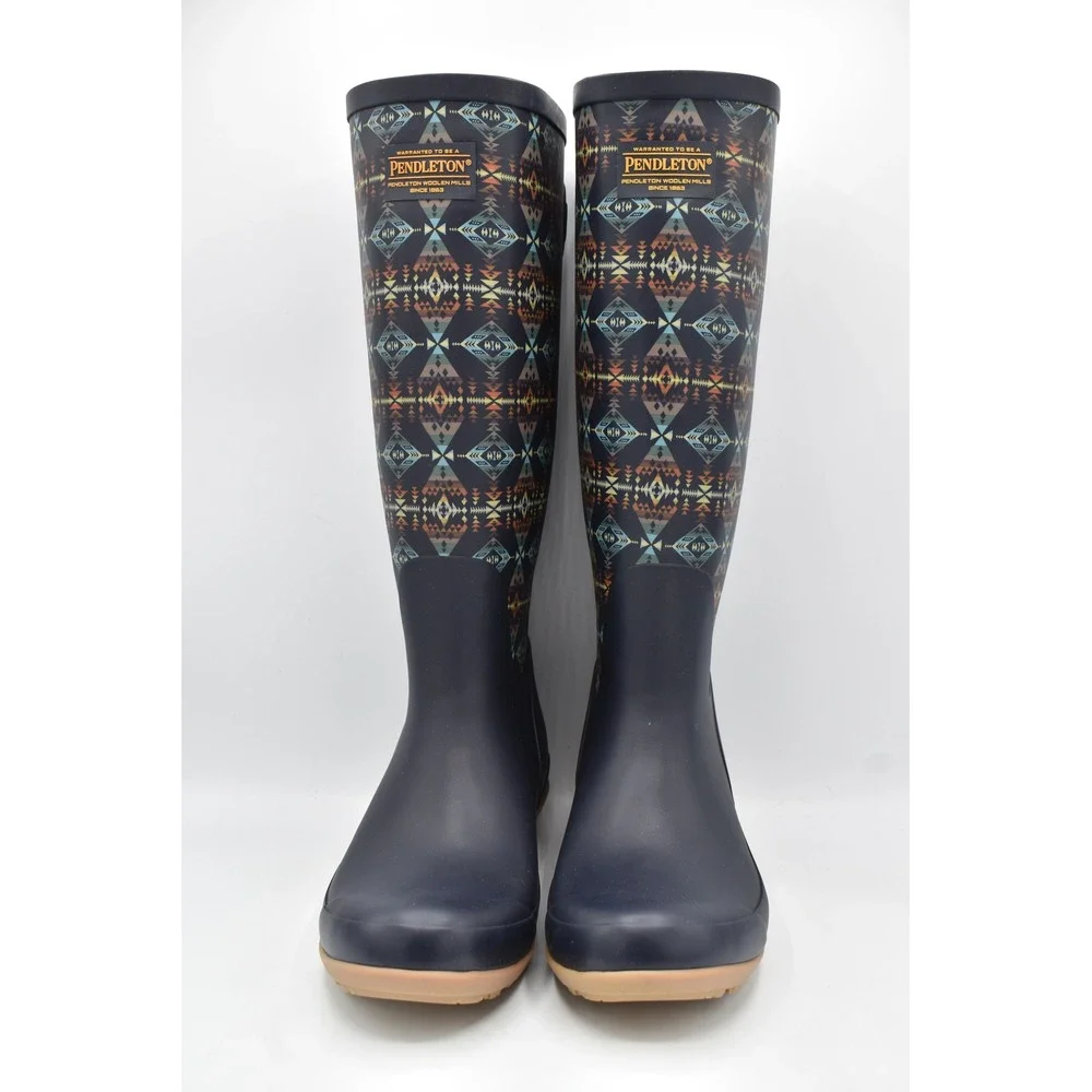 Pendleton Women Size 7 Diamond Peak Navy Harding Geometric Tall Rain Boots Shoes